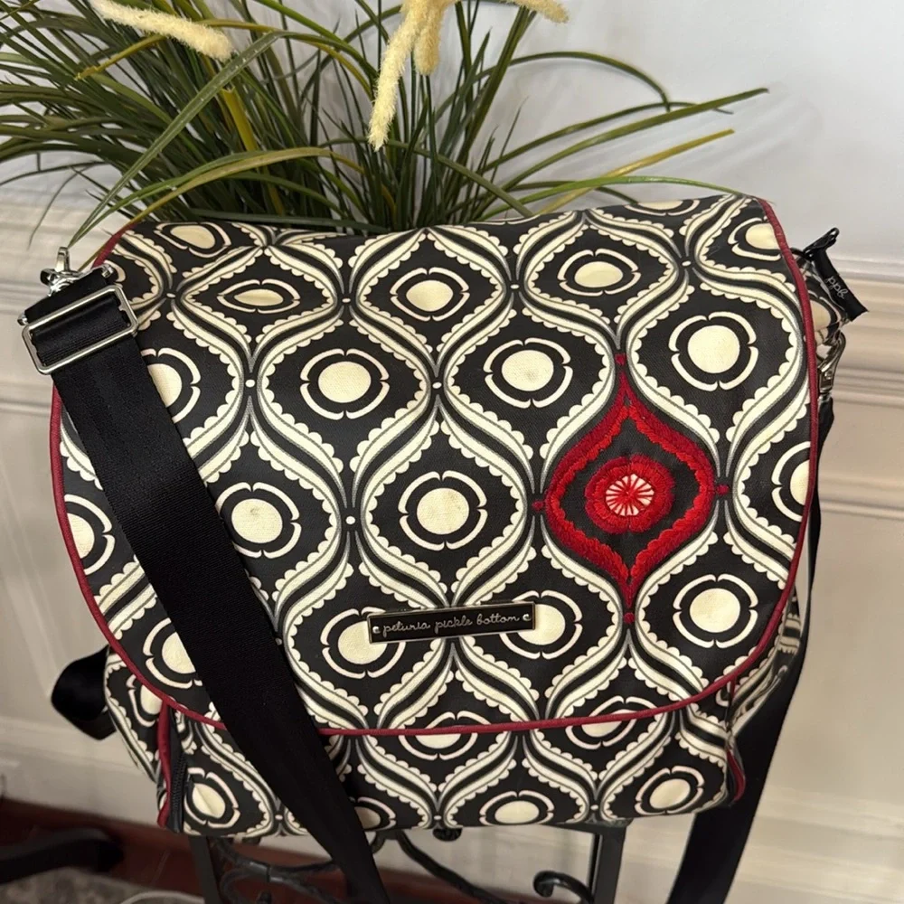 Petunia Pickle Bottom Black White Red Boxy Backpack Diaper Bag